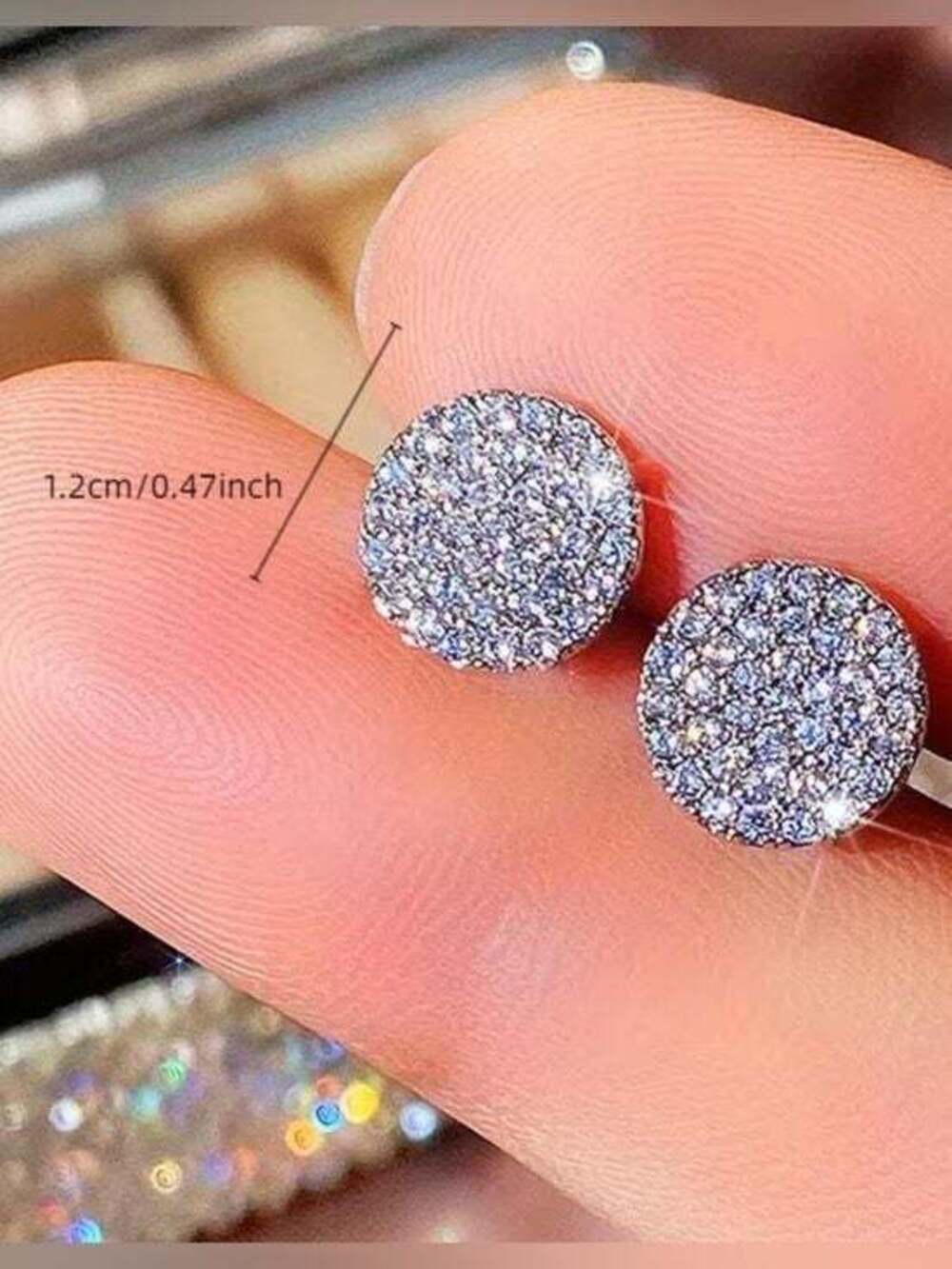 Round Stud Earrings - Silver Tone Sparkling Crystal Pavé